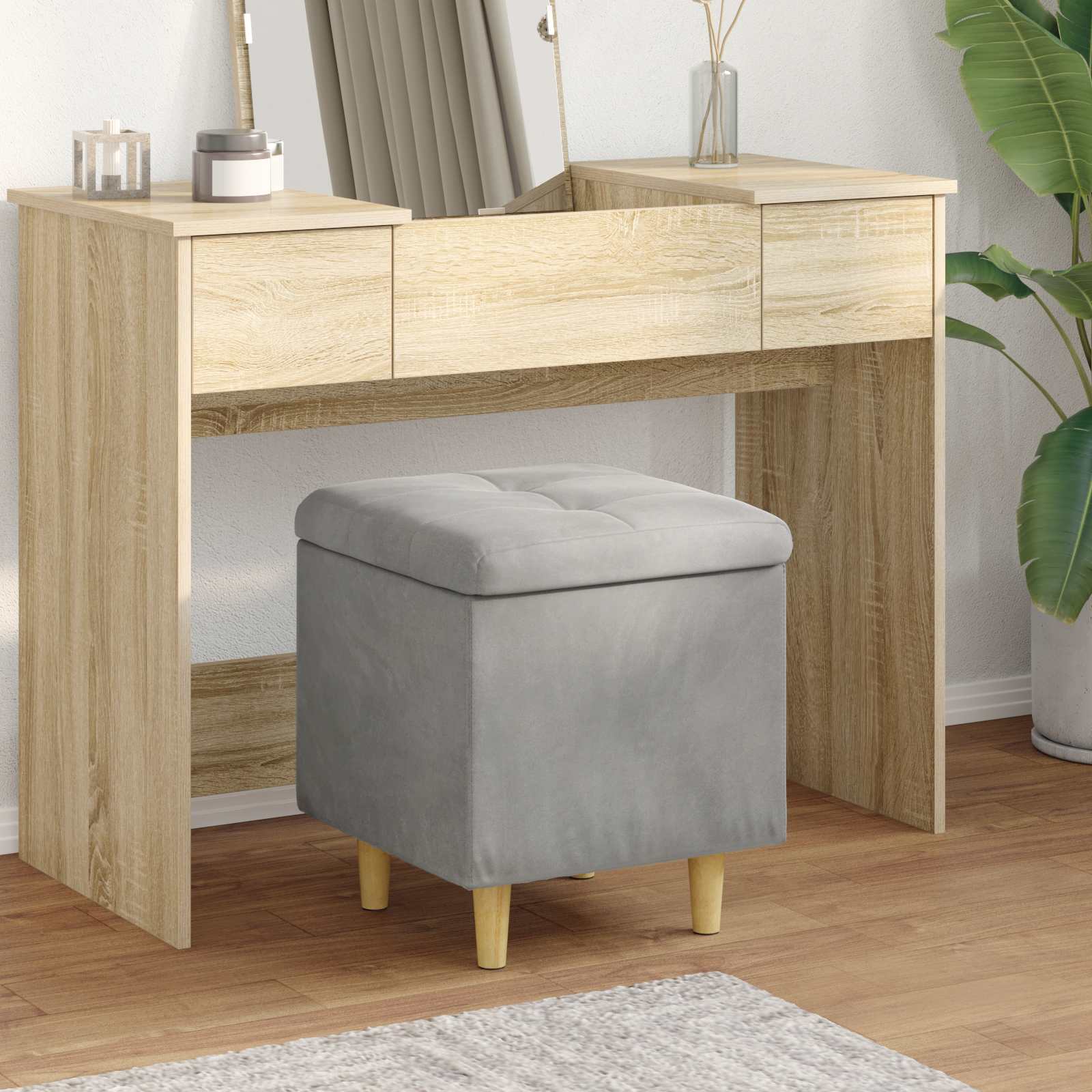Pouf contenitore Grigio chiaro 40 x 40 x 45 cm Velluto