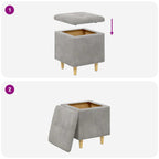Pouf contenitore Grigio chiaro 40 x 40 x 45 cm Velluto