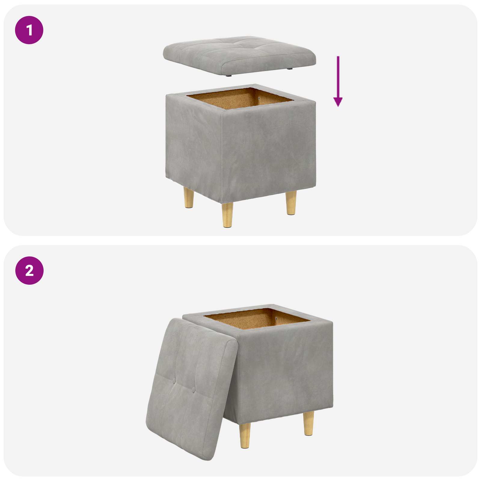 Pouf contenitore Grigio chiaro 40 x 40 x 45 cm Velluto