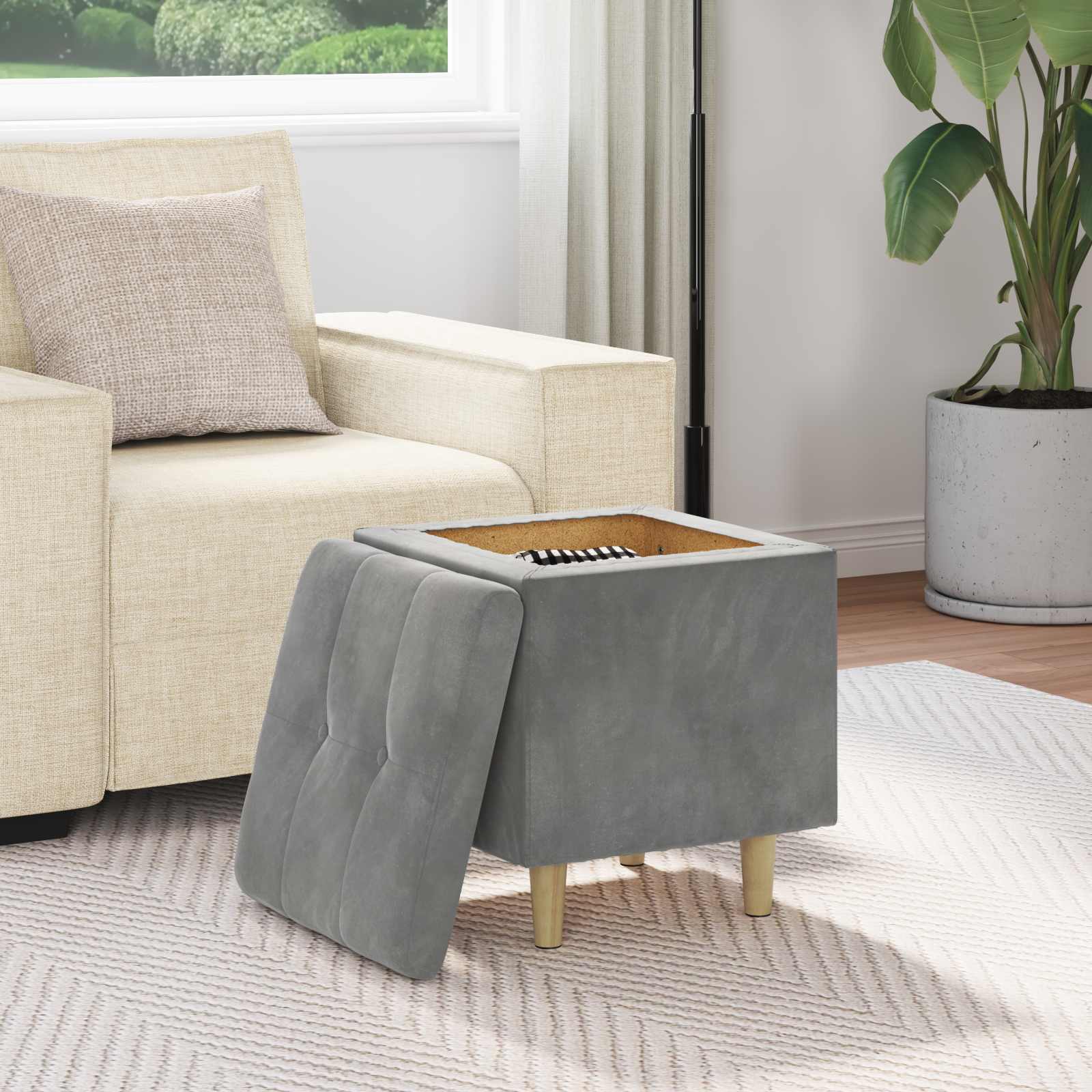 Pouf contenitore Grigio scuro 40 x 40 x 45 cm Velluto