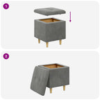 Pouf contenitore Grigio scuro 40 x 40 x 45 cm Velluto