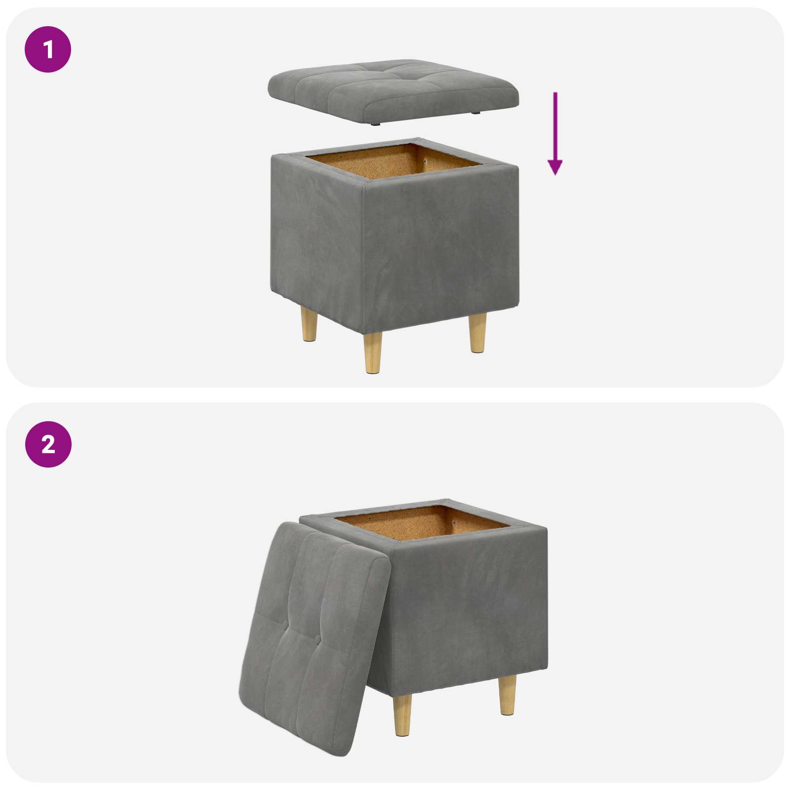 Pouf contenitore Grigio scuro 40 x 40 x 45 cm Velluto