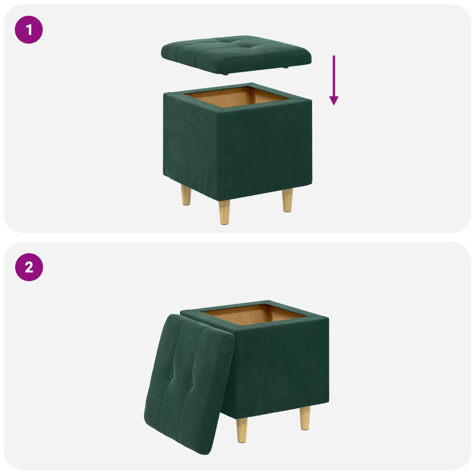Pouf contenitore Verde Scuro 40 x 40 x 45 cm Velluto