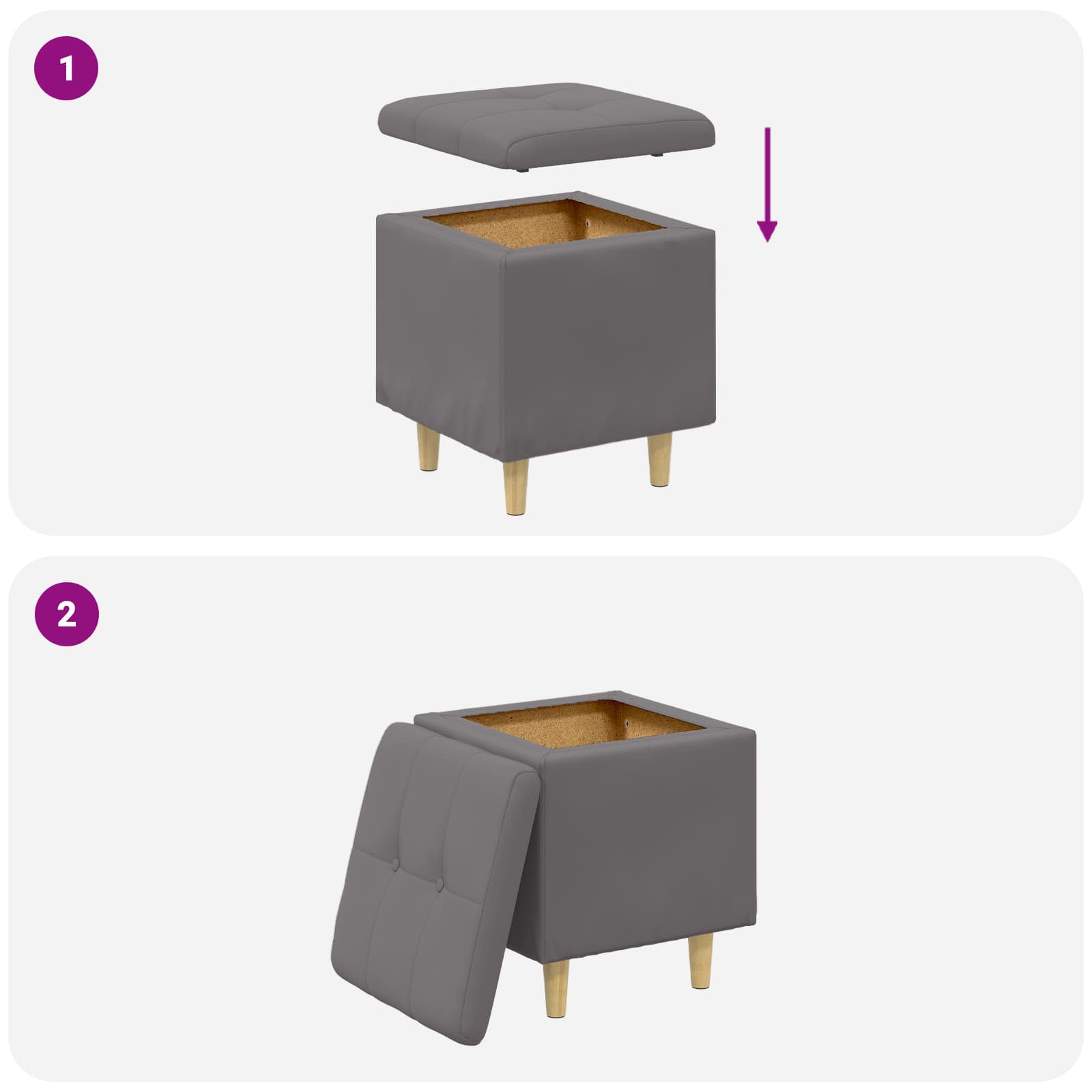 Pouf contenitore Grigio 40 x 40 x 45 cm Pelle sintetica
