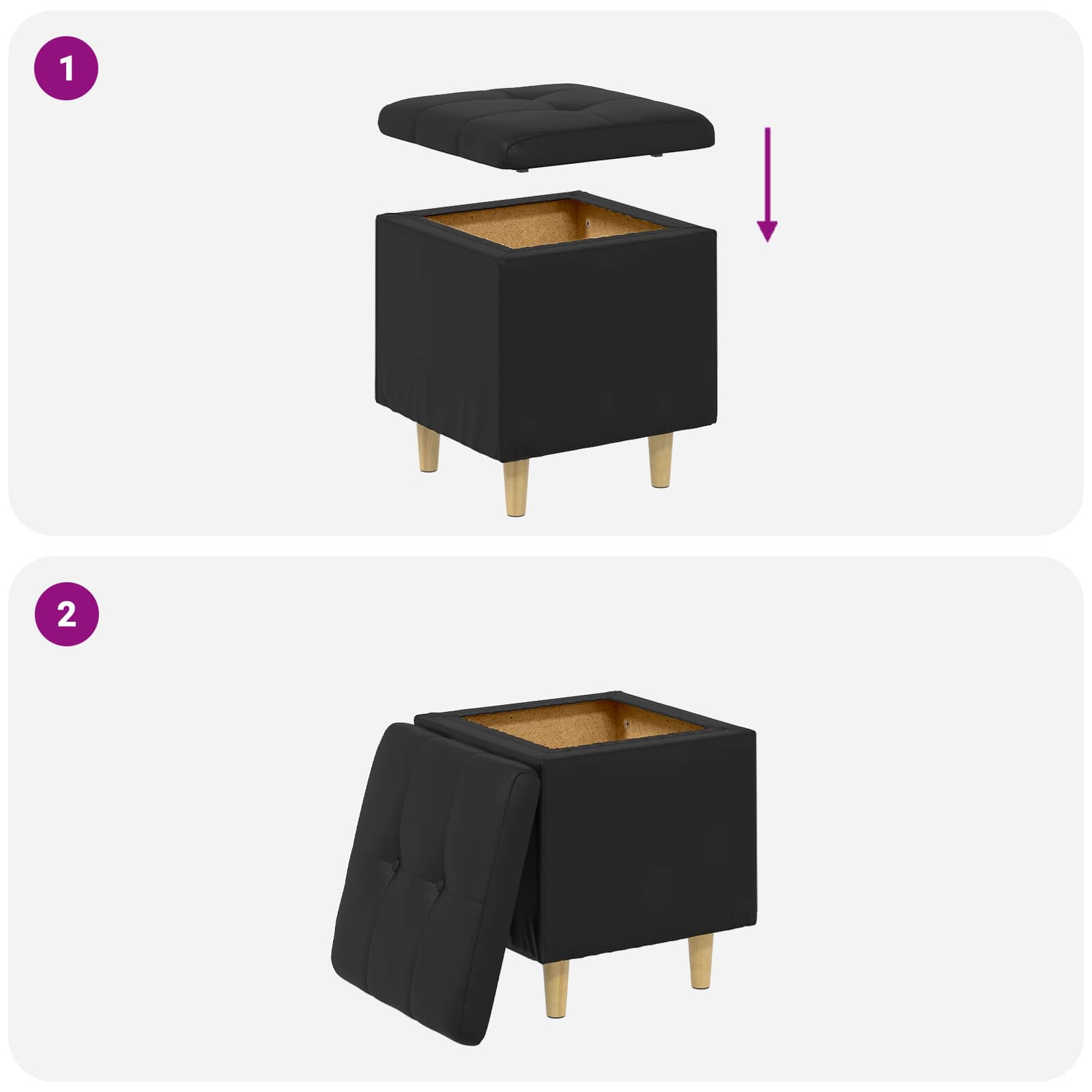 Pouf contenitore Nero 40 x 40 x 45 cm Pelle sintetica