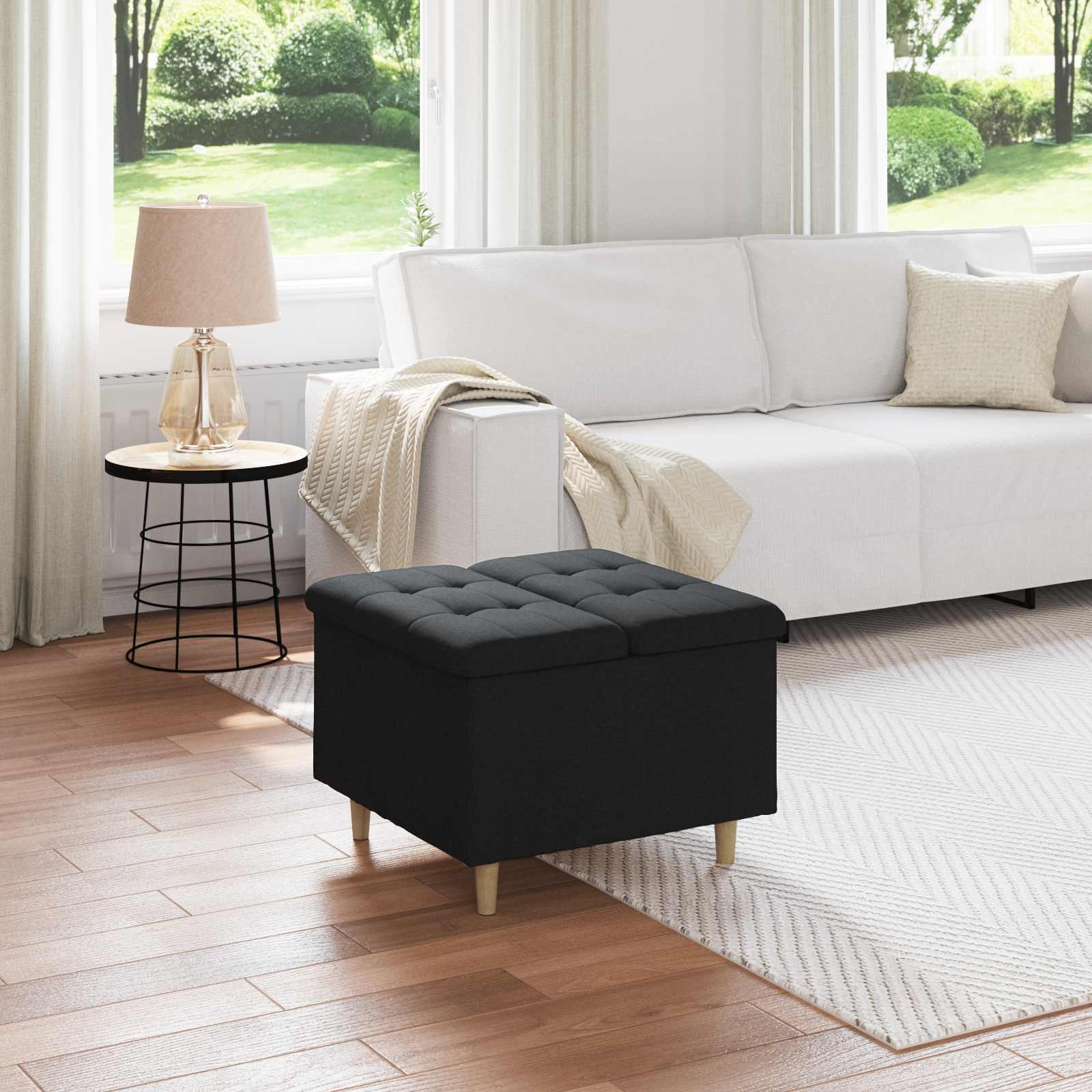 Pouf contenitore con cuscino Nero 60 x 60 x 45 cm Tessuto
