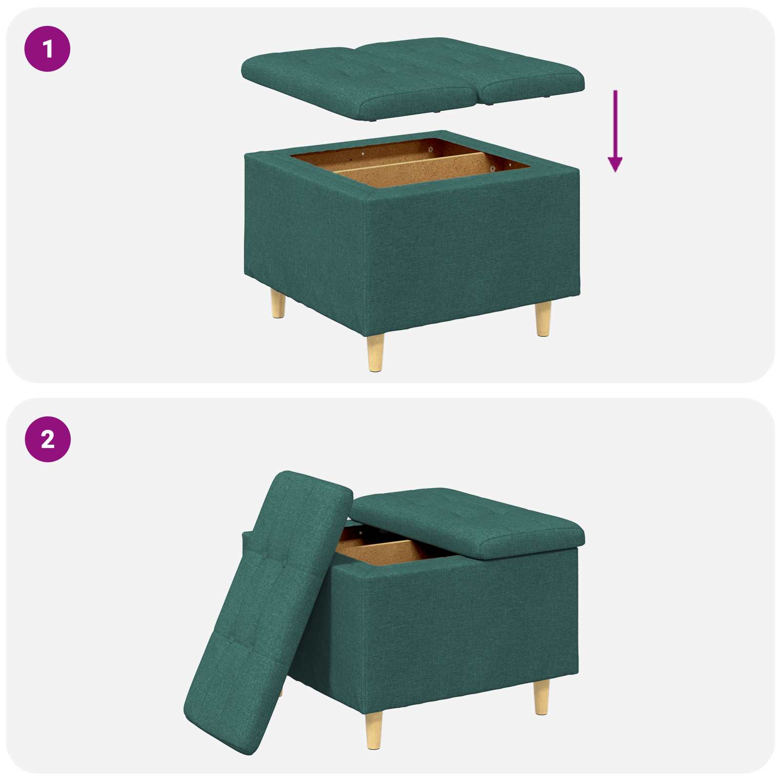 Pouf contenitore Verde Scuro 60 x 60 x 45 cm Tessuto