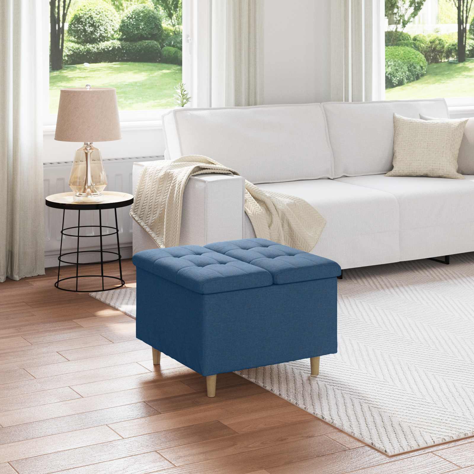 Pouf contenitore con cuscino Blu 60 x 60 x 45 cm Tessuto