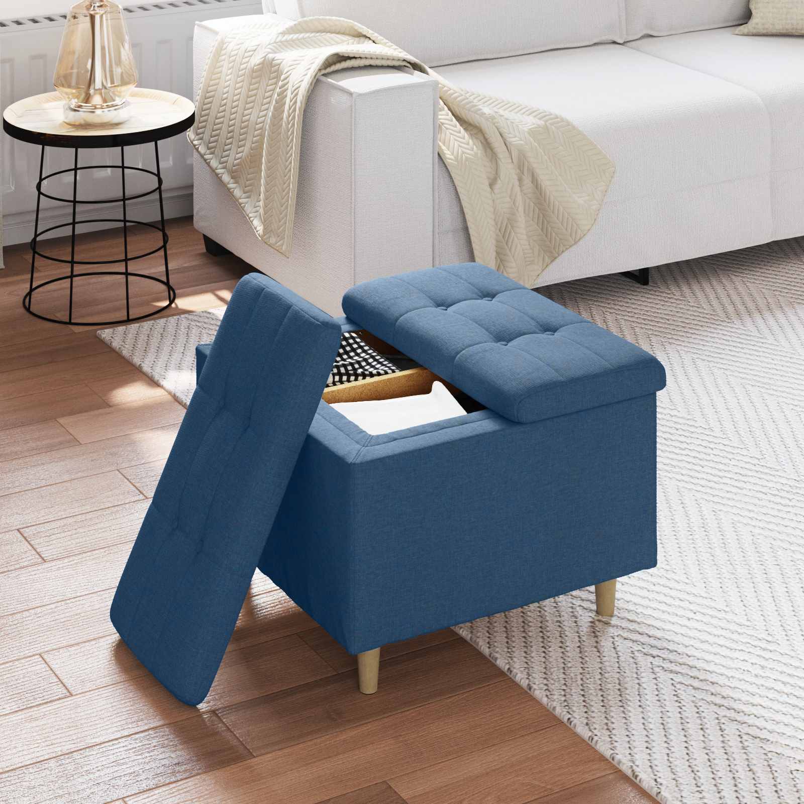 Pouf contenitore con cuscino Blu 60 x 60 x 45 cm Tessuto