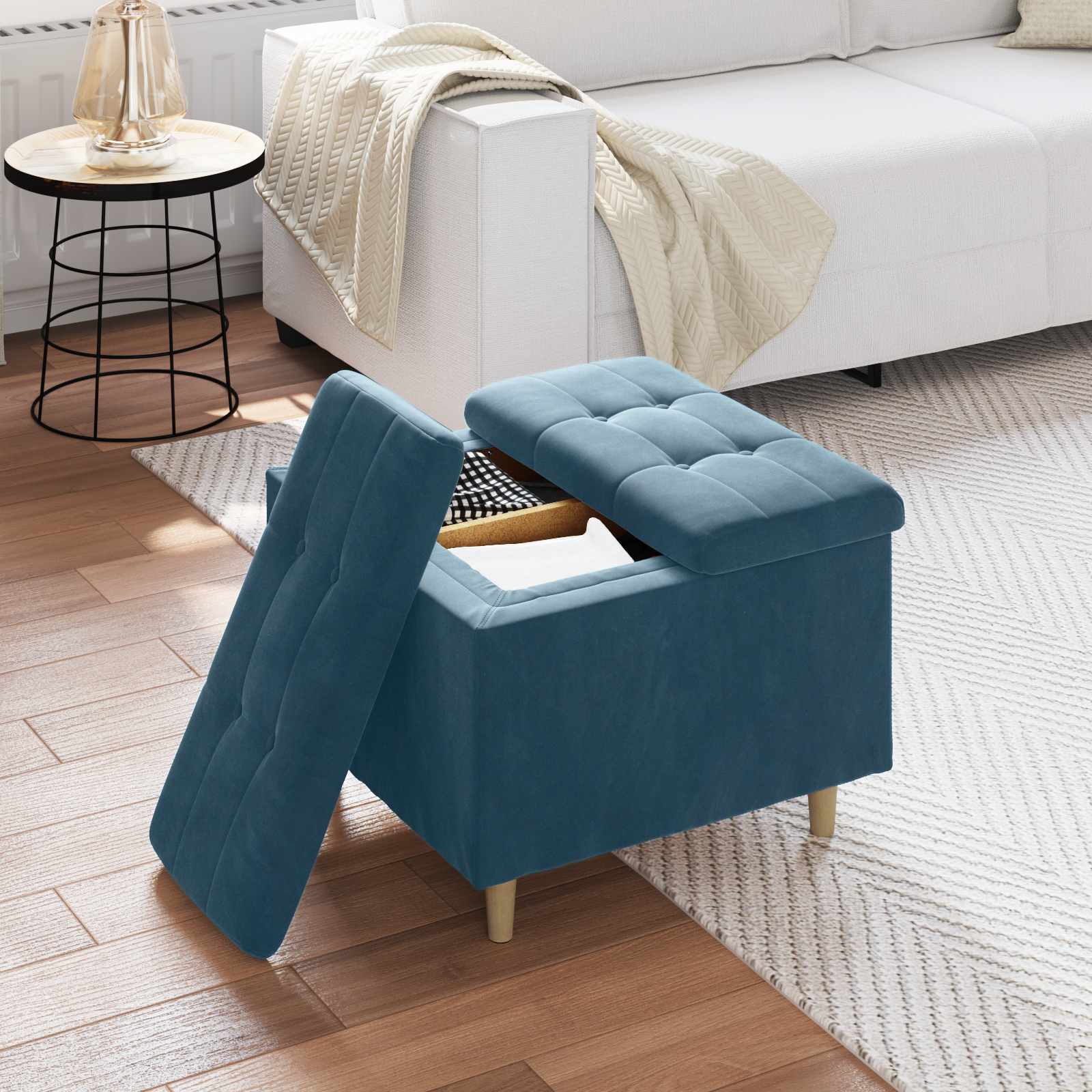 Pouf contenitore con cuscino Blu 60 x 60 x 45 cm Velluto