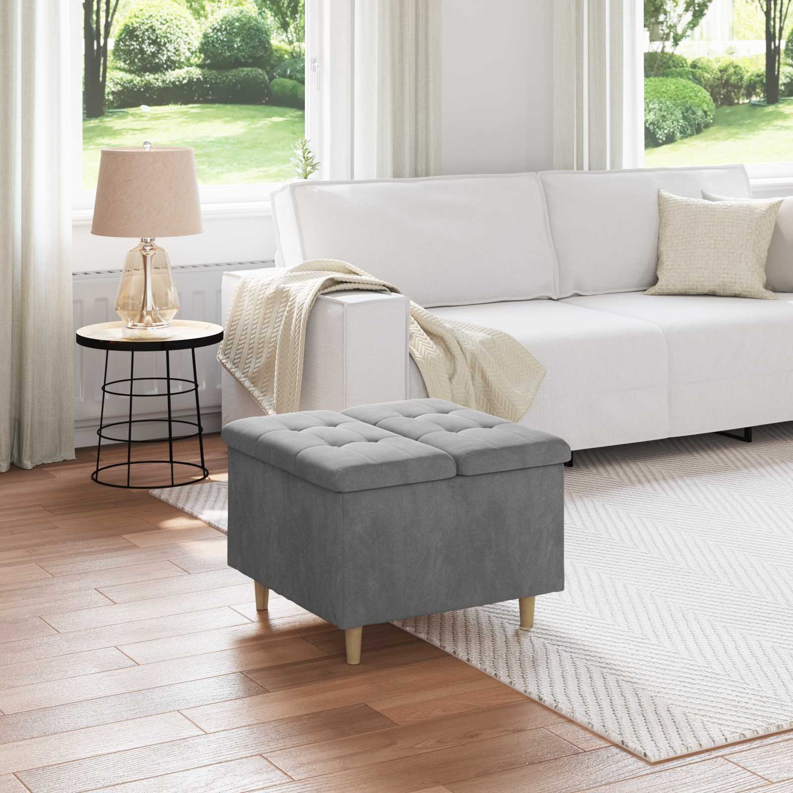 Pouf contenitore Grigio scuro 60 x 60 x 45 cm Velluto