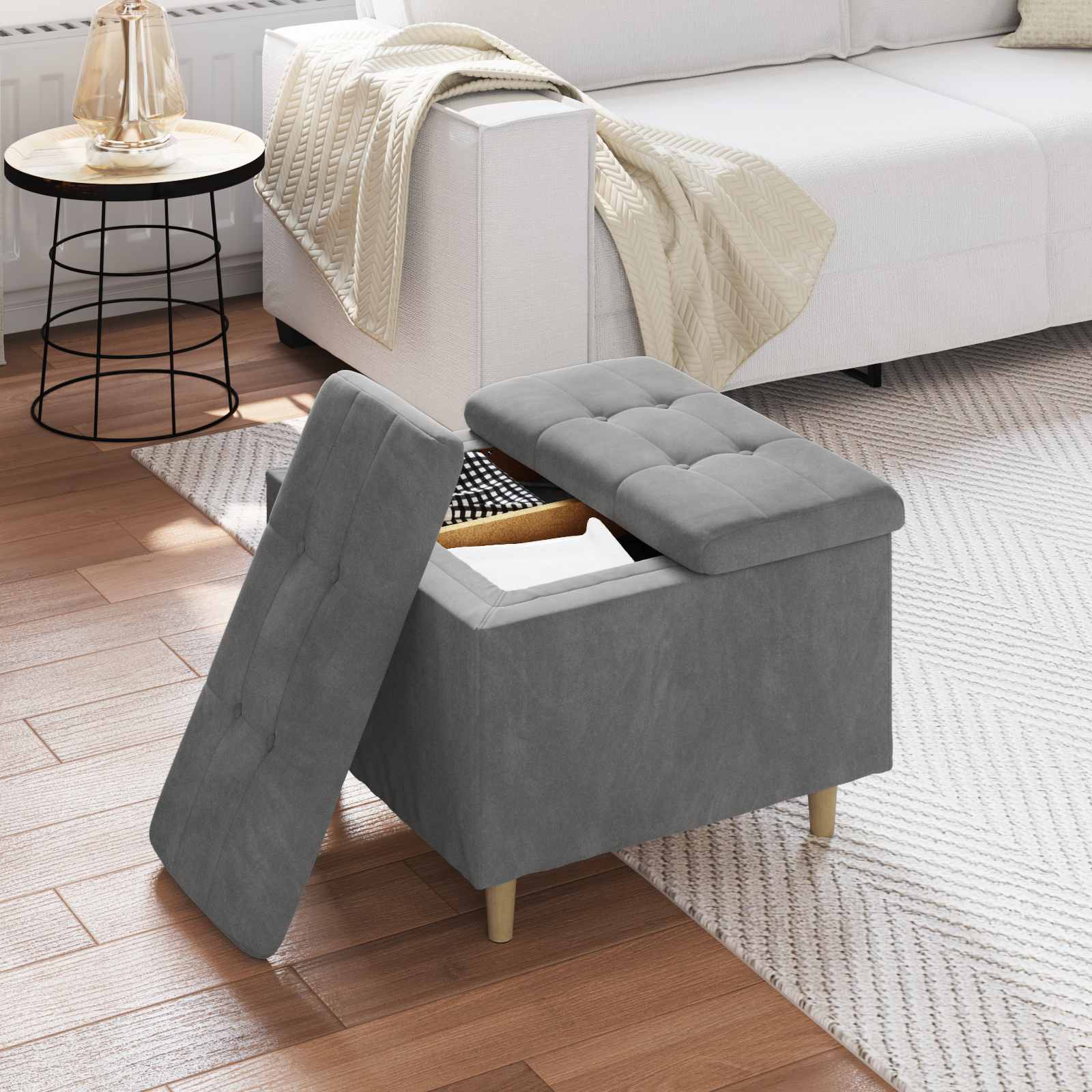Pouf contenitore Grigio scuro 60 x 60 x 45 cm Velluto