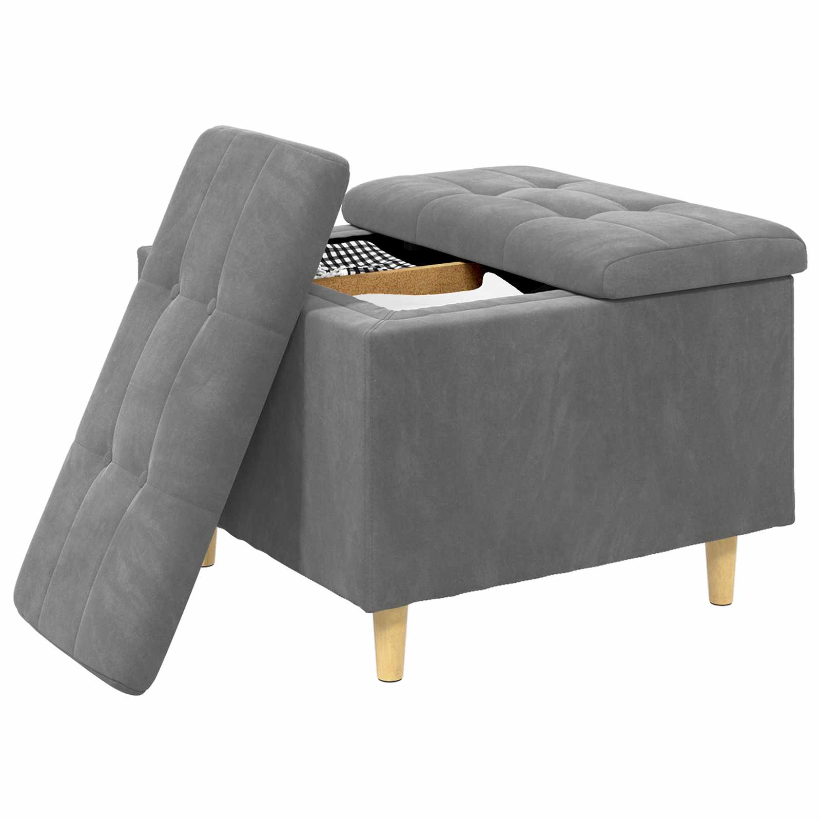 Pouf contenitore Grigio scuro 60 x 60 x 45 cm Velluto