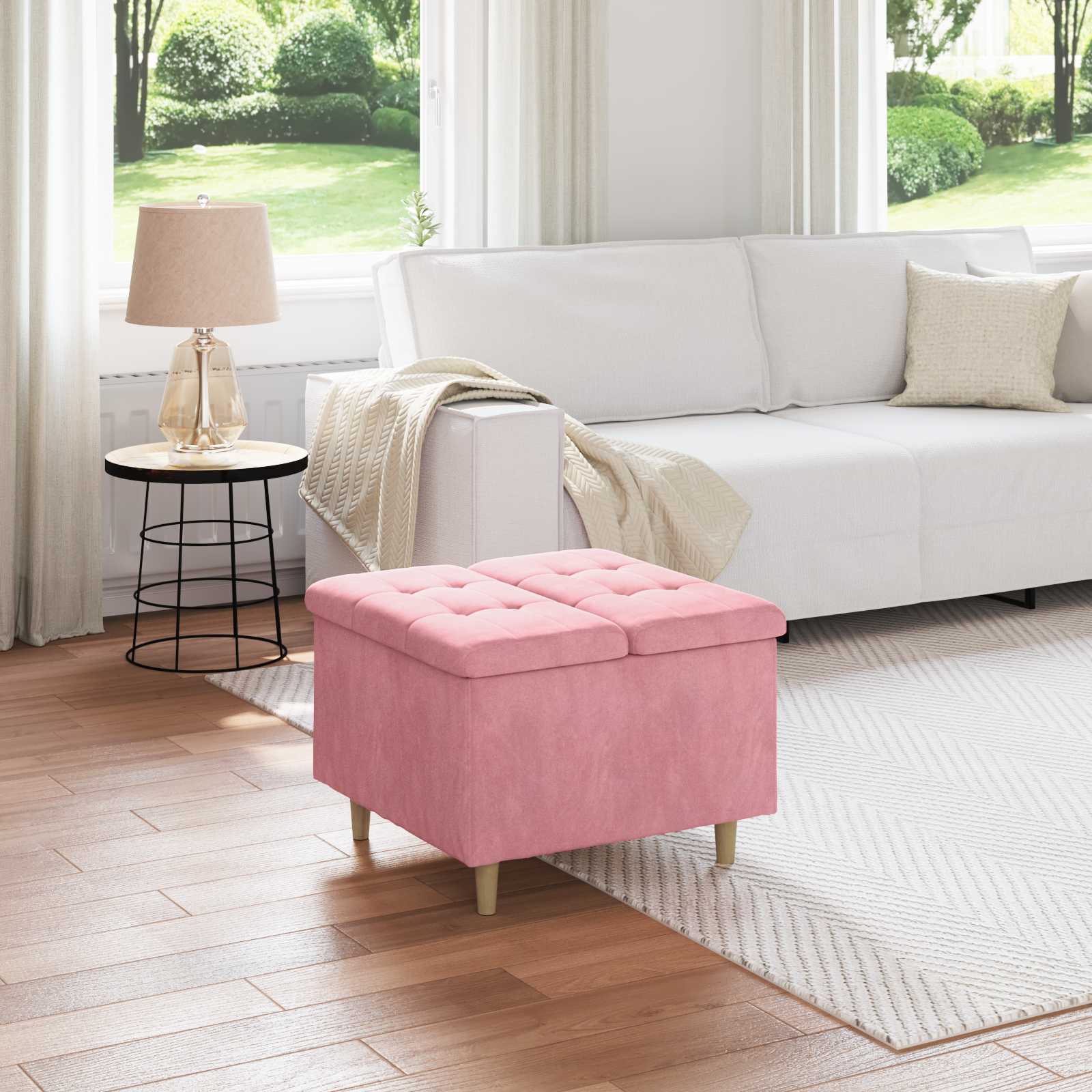 Pouf contenitore con cuscino Rosa 60 x 60 x 45 cm Velluto