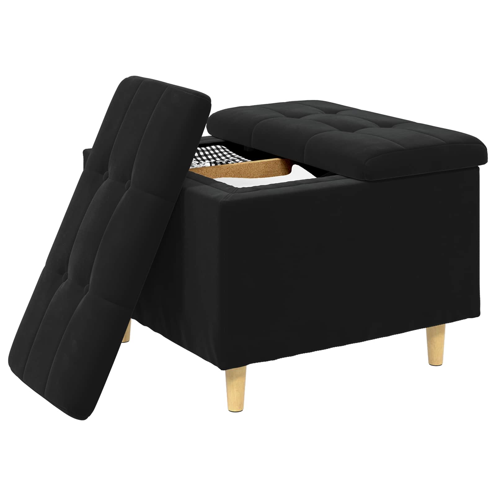 Pouf contenitore con cuscino Nero 60 x 60 x 45 cm Velluto
