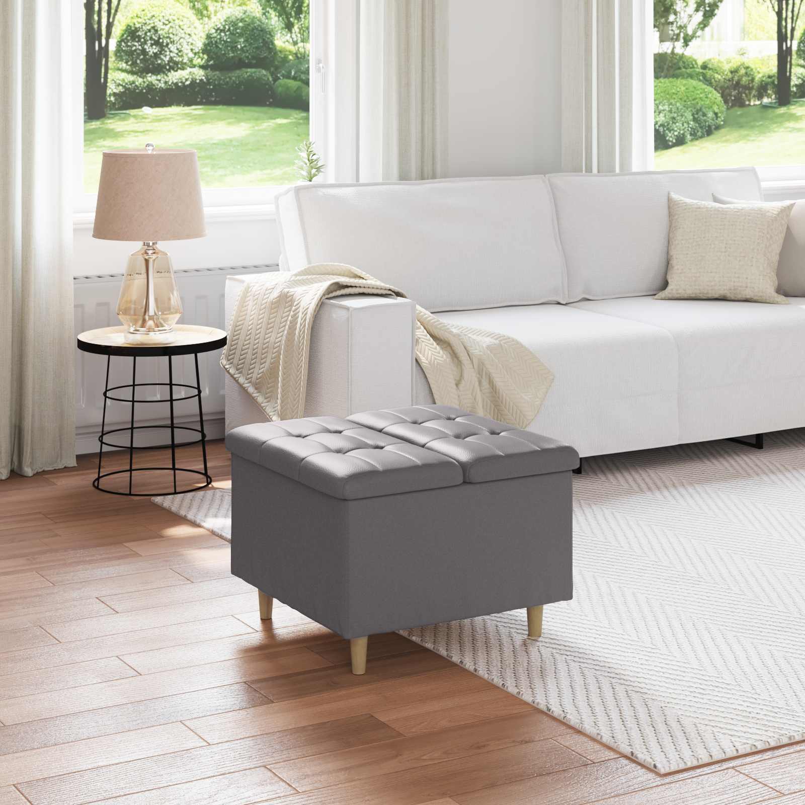 Pouf contenitore Grigio 60 x 60 x 45 cm Pelle sintetica