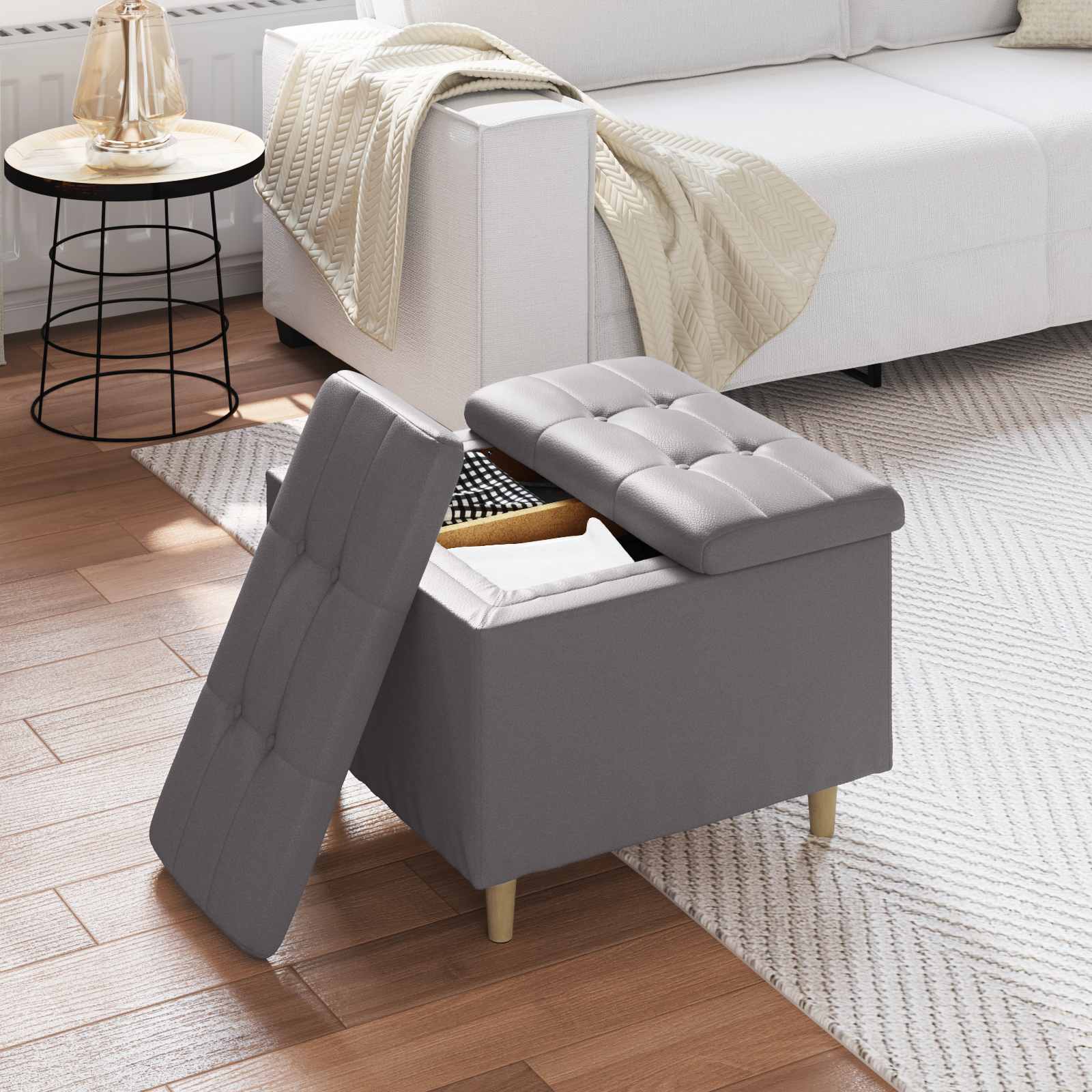 Pouf contenitore Grigio 60 x 60 x 45 cm Pelle sintetica