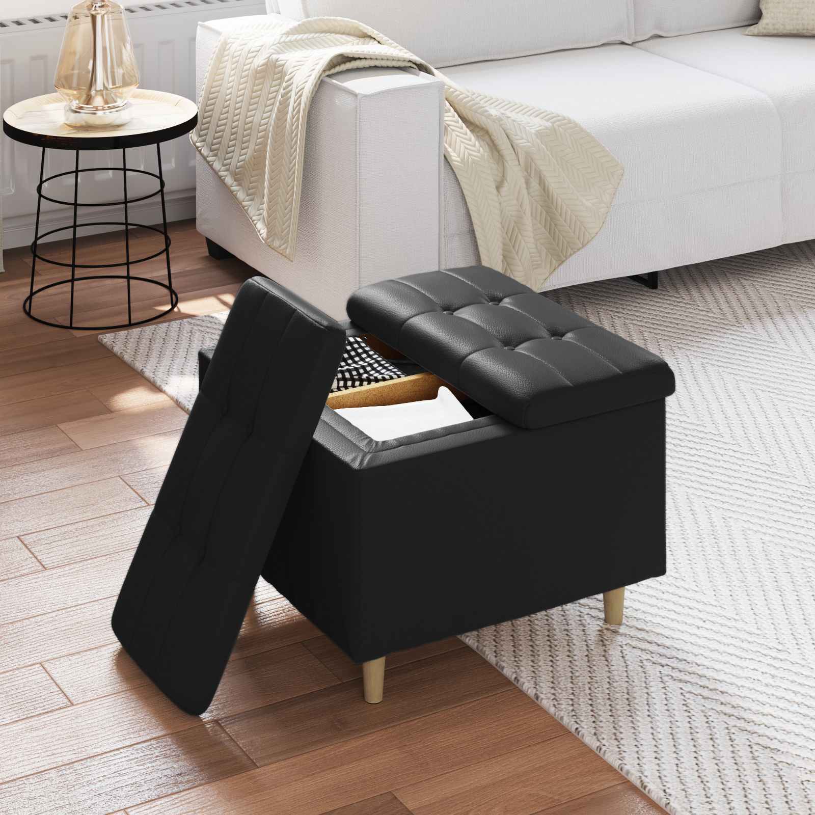 Pouf contenitore Nero 60 x 60 x 45 cm Pelle sintetica