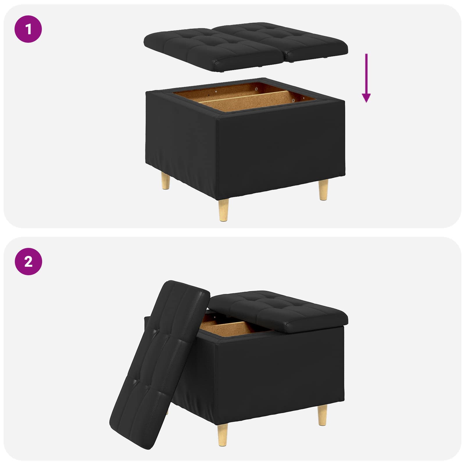 Pouf contenitore Nero 60 x 60 x 45 cm Pelle sintetica