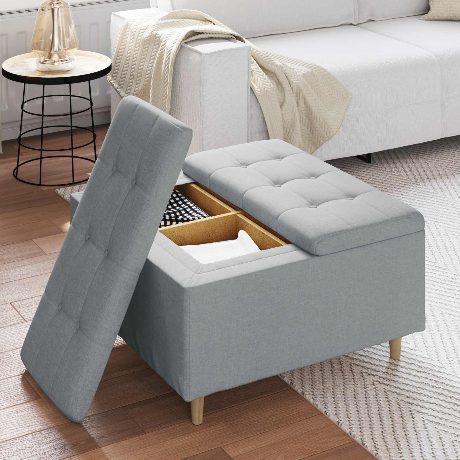 Pouf contenitore Grigio chiaro 80 x 80 x 45 cm Tessuto