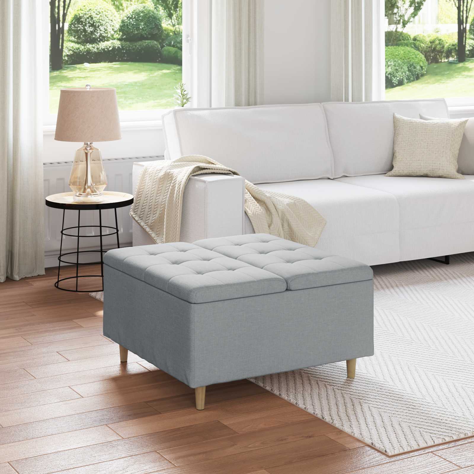 Pouf contenitore Grigio chiaro 80 x 80 x 45 cm Tessuto