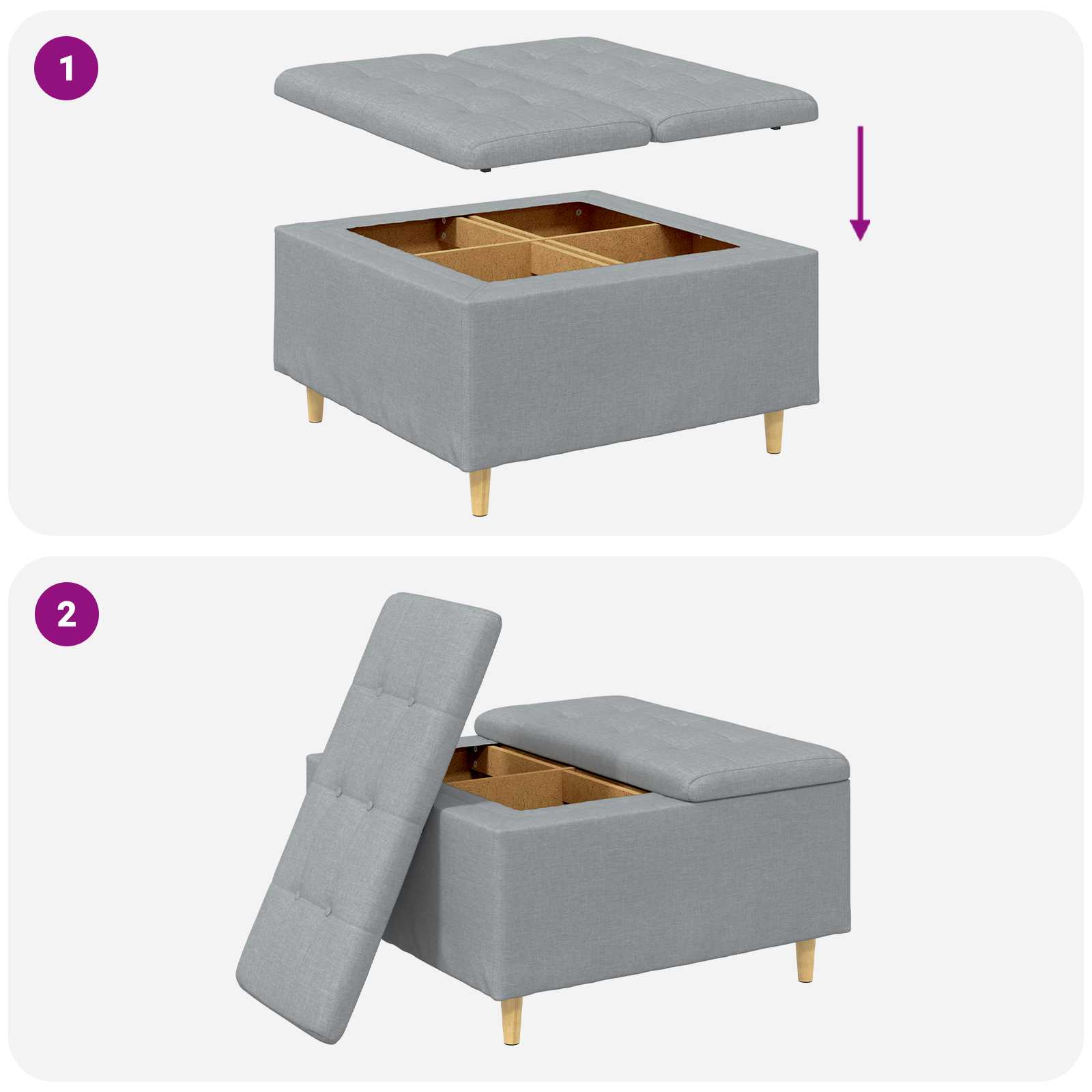Pouf contenitore Grigio chiaro 80 x 80 x 45 cm Tessuto