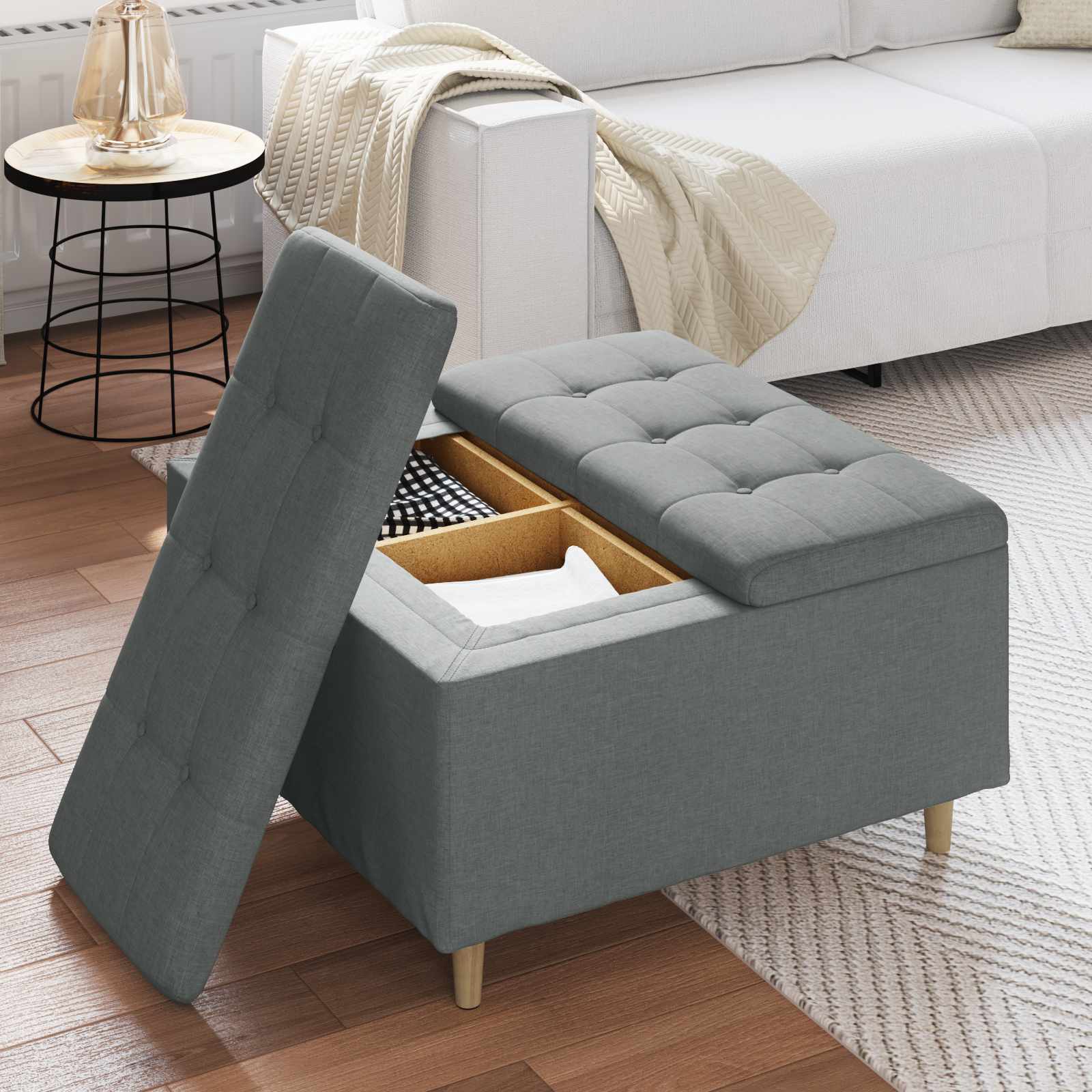 Pouf contenitore Grigio scuro 80 x 80 x 45 cm Tessuto