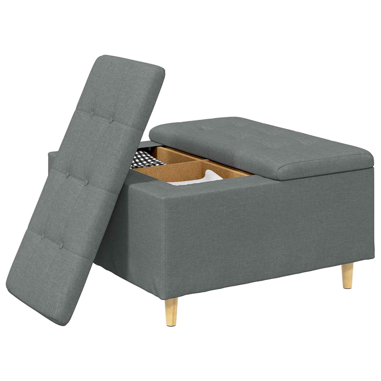 Pouf contenitore Grigio scuro 80 x 80 x 45 cm Tessuto