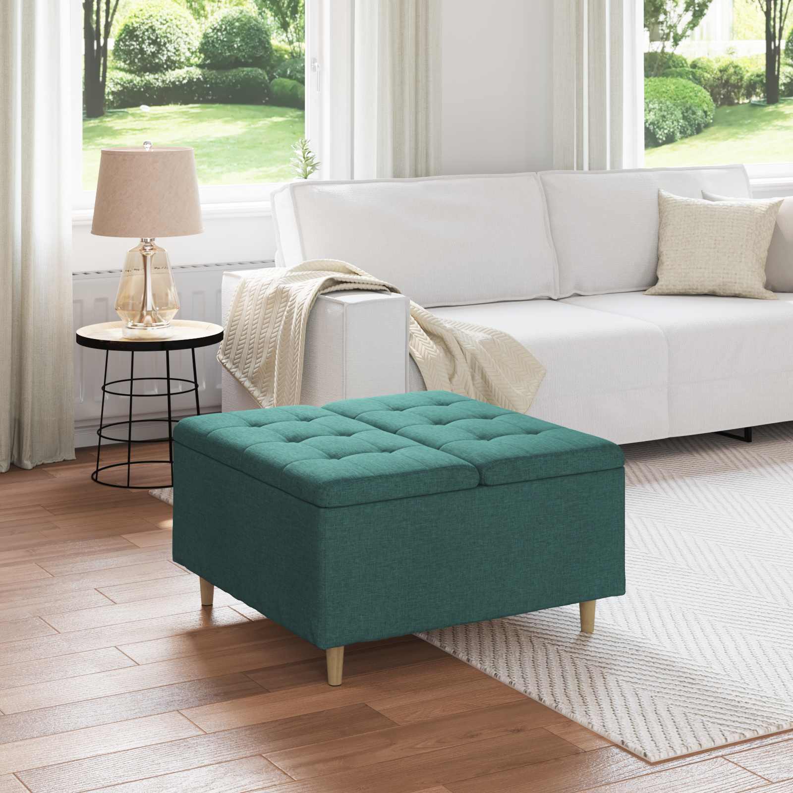 Pouf contenitore Verde Scuro 80 x 80 x 45 cm Tessuto