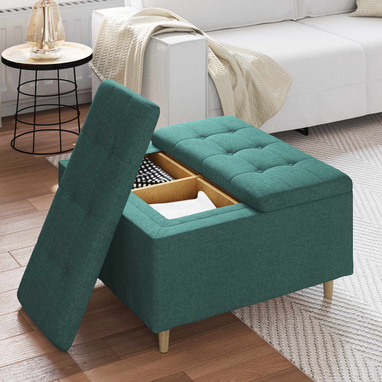 Pouf contenitore Verde Scuro 80 x 80 x 45 cm Tessuto