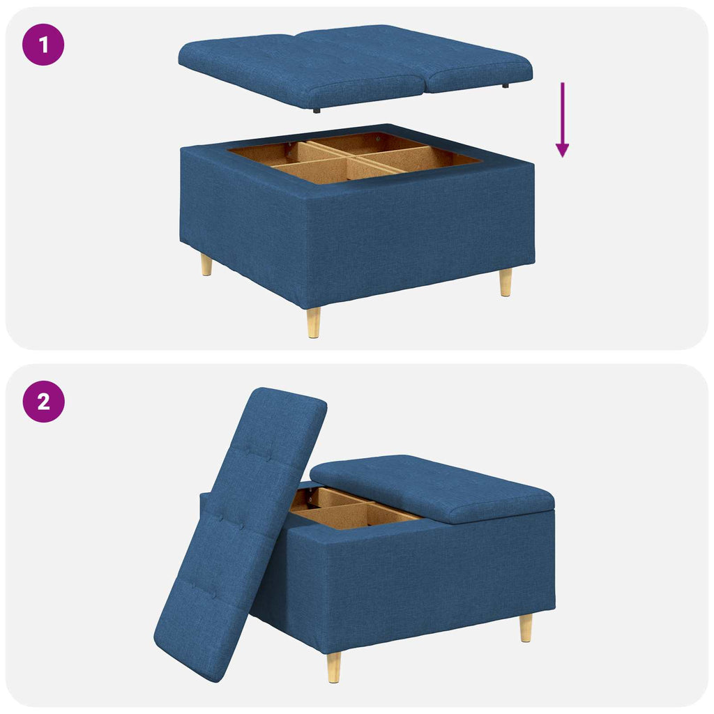 Pouf contenitore con cuscino Blu 80 x 80 x 45 cm Tessuto