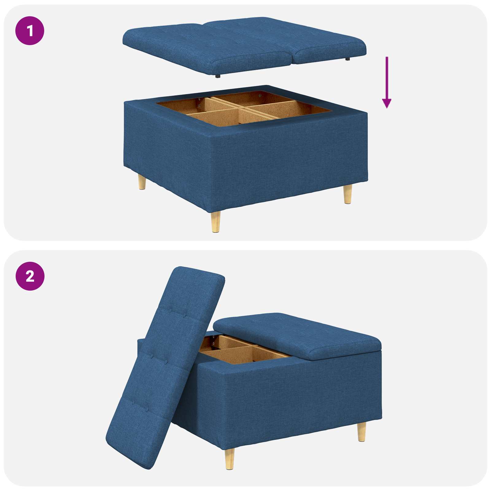 Pouf contenitore con cuscino Blu 80 x 80 x 45 cm Tessuto