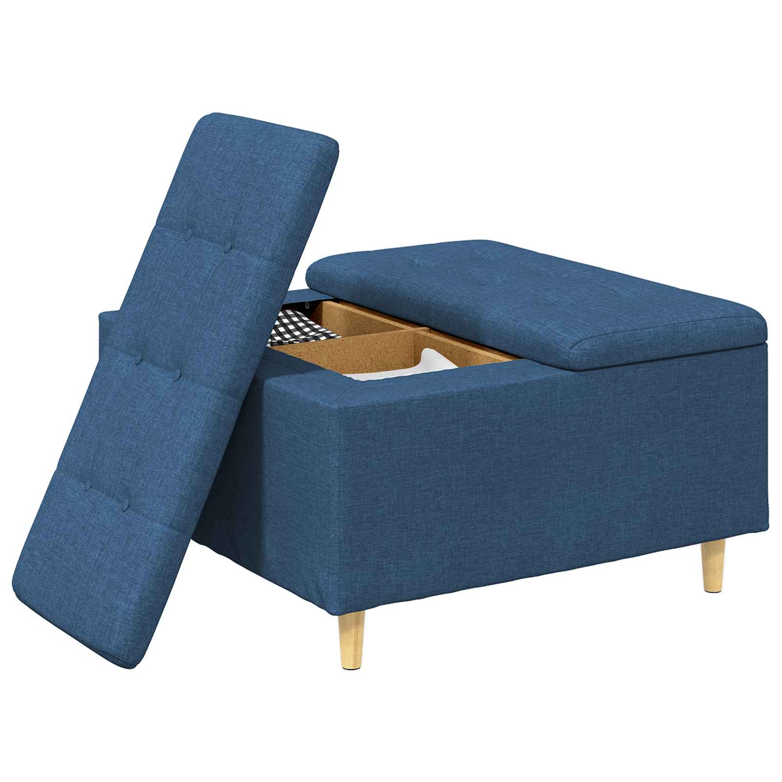 Pouf contenitore con cuscino Blu 80 x 80 x 45 cm Tessuto