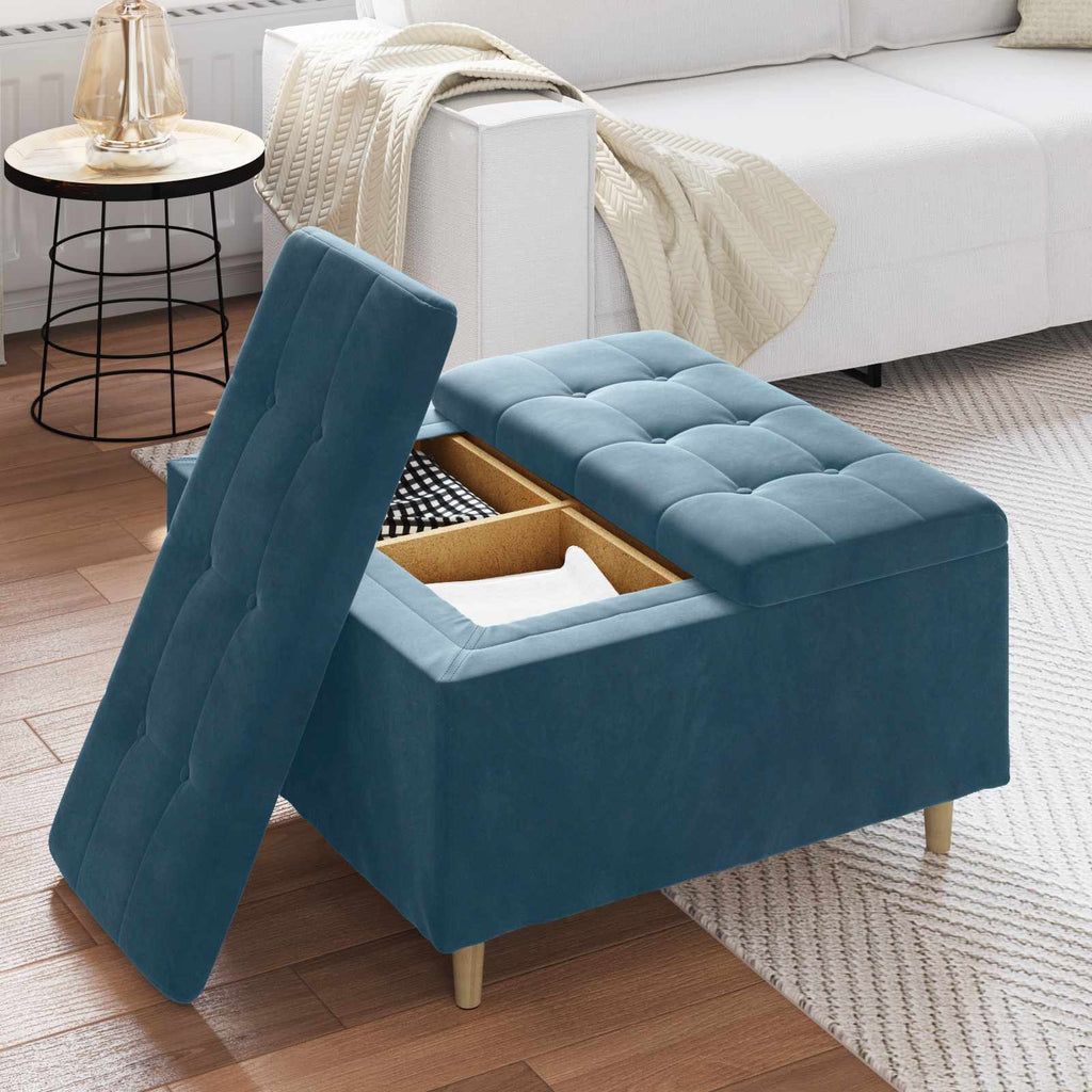 Pouf contenitore con cuscino Blu 80 x 80 x 45 cm Velluto