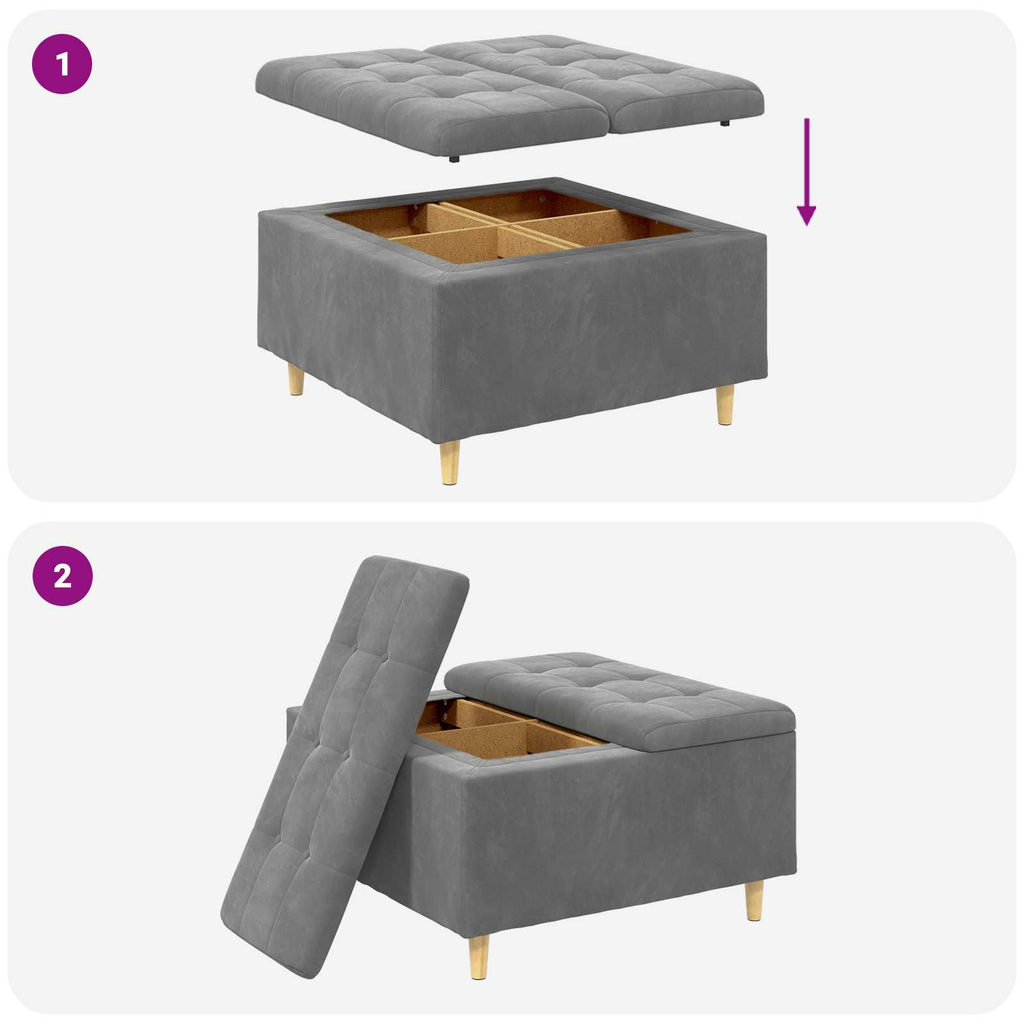Pouf contenitore Grigio scuro 80 x 80 x 45 cm Velluto