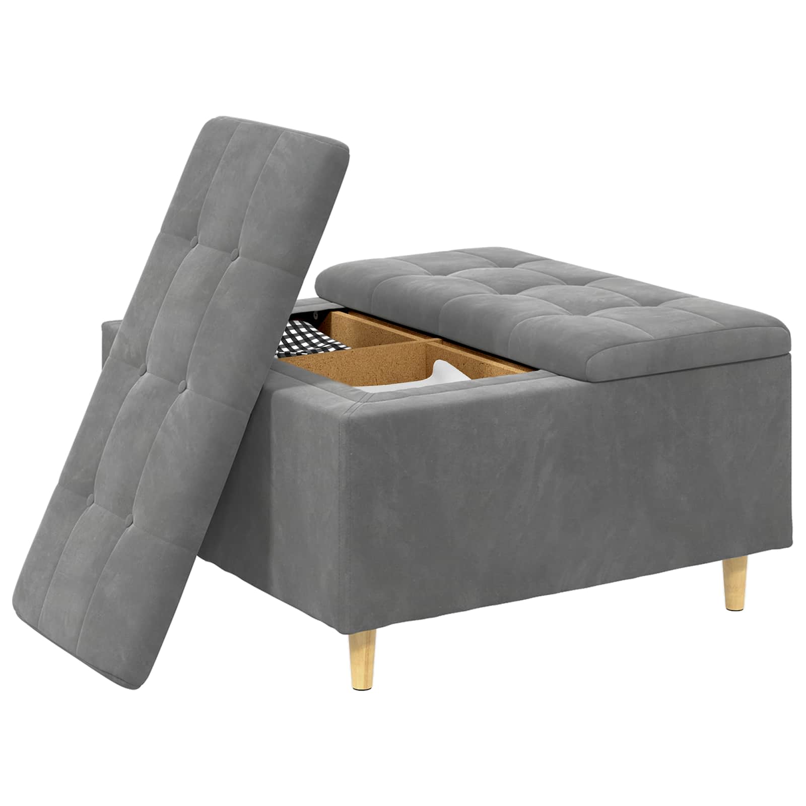 Pouf contenitore Grigio scuro 80 x 80 x 45 cm Velluto