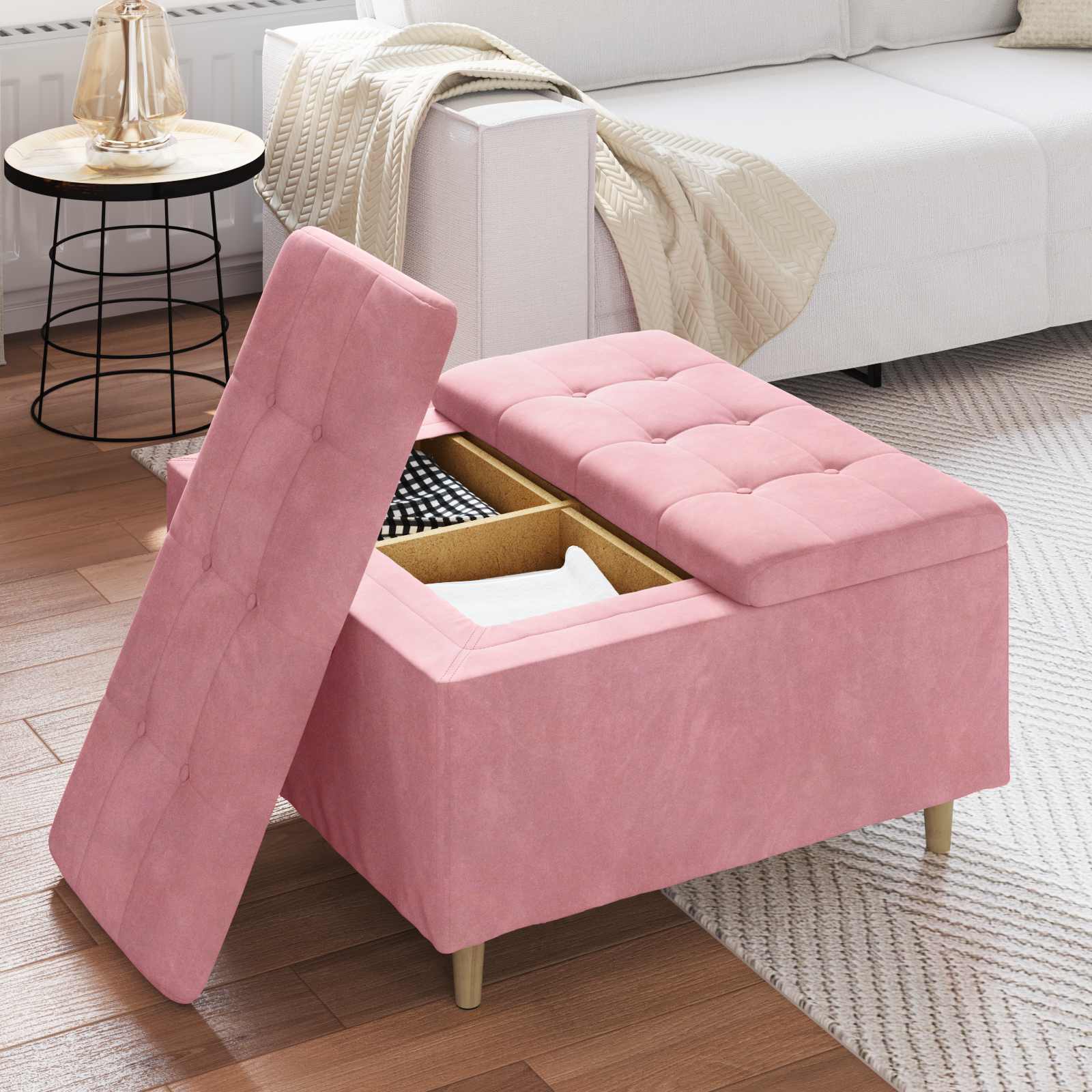 Pouf contenitore con cuscino Rosa 80 x 80 x 45 cm Velluto
