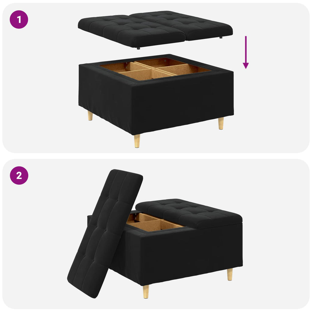 Pouf contenitore con cuscino Nero 80 x 80 x 45 cm Velluto