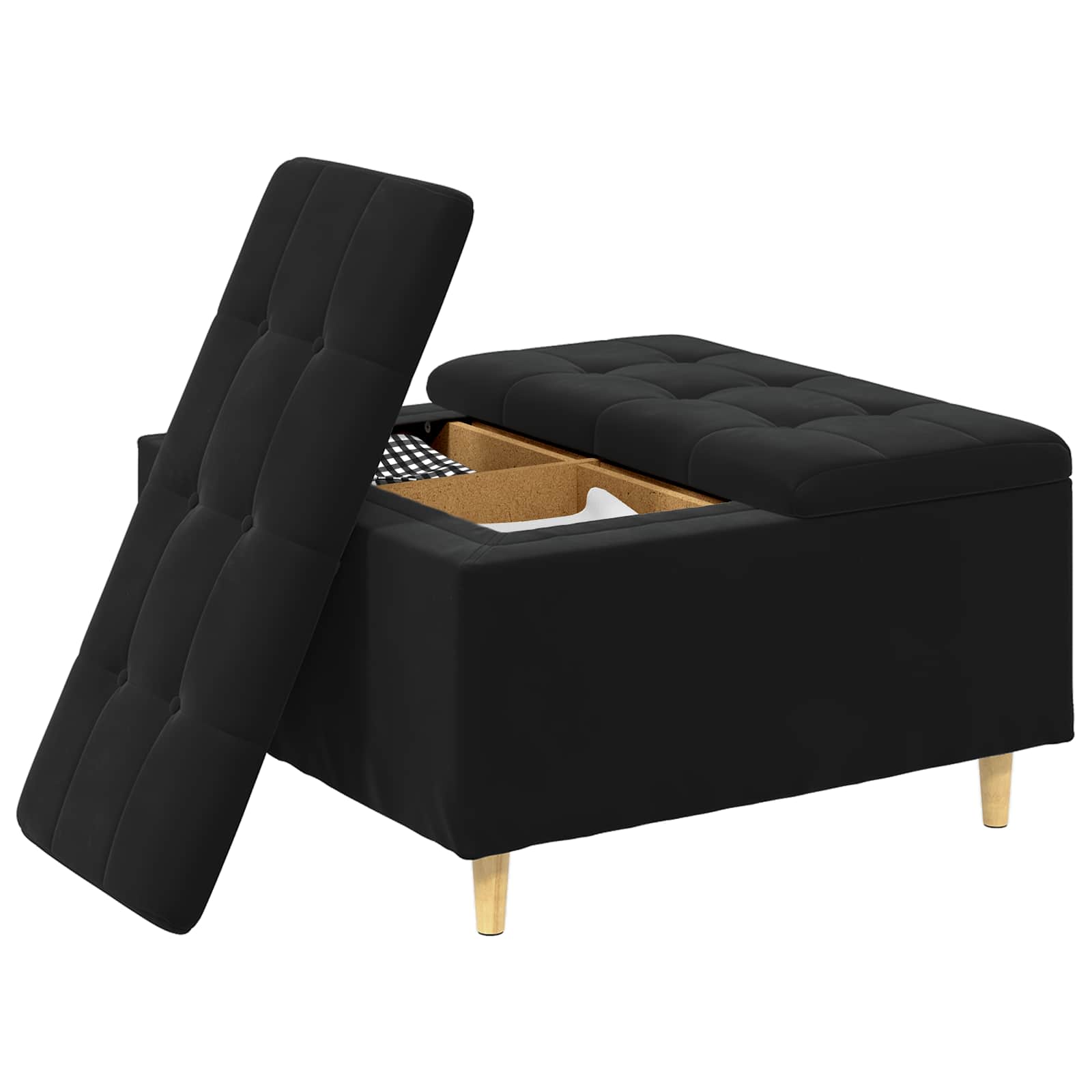 Pouf contenitore con cuscino Nero 80 x 80 x 45 cm Velluto
