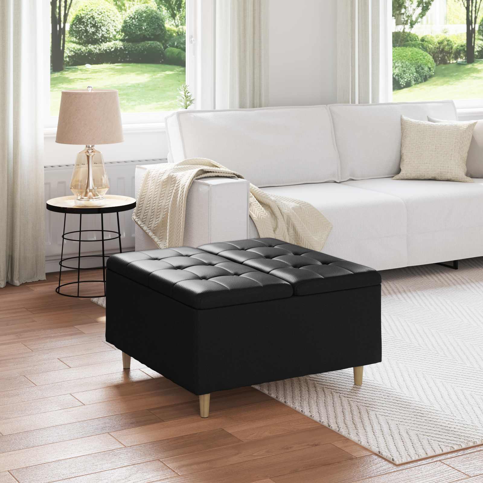 Pouf contenitore Nero 80 x 80 x 45 cm Pelle sintetica