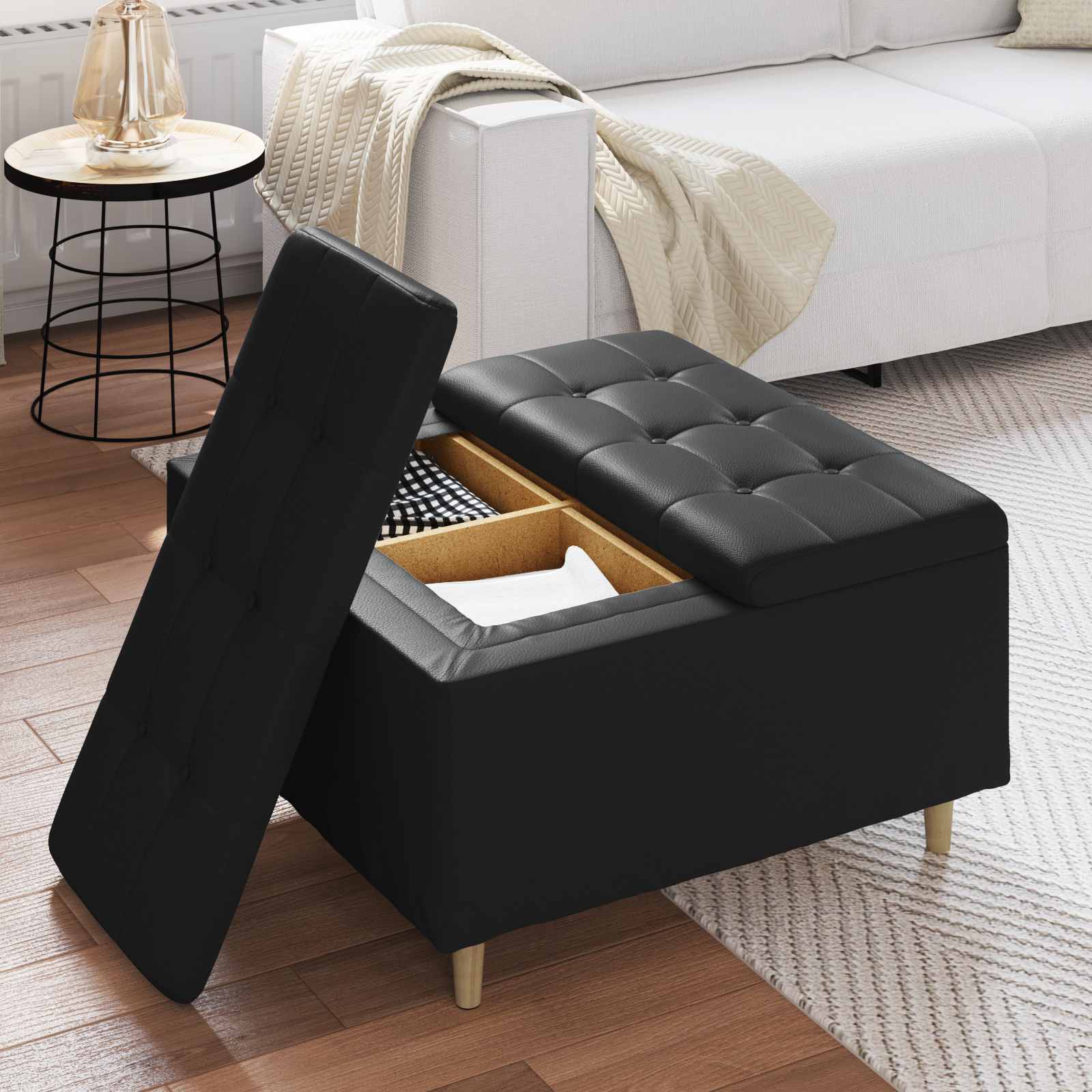 Pouf contenitore Nero 80 x 80 x 45 cm Pelle sintetica