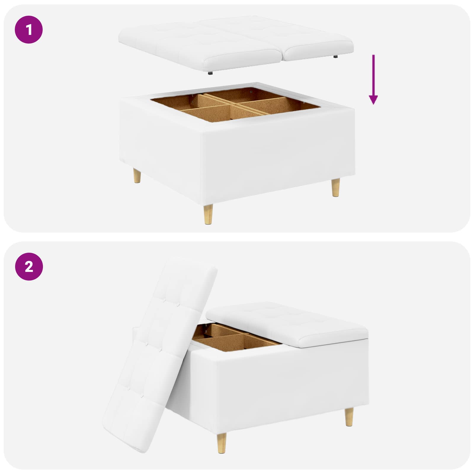 Pouf contenitore Bianco 80 x 80 x 45 cm Pelle sintetica
