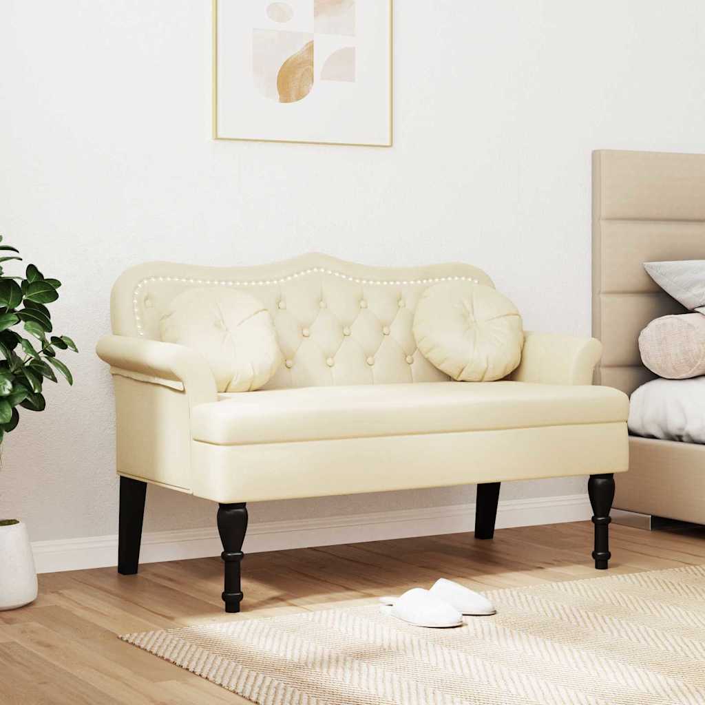 Panca Chesterfield Crema 120,5 x 65 x 75 cm Pelle Sintetica