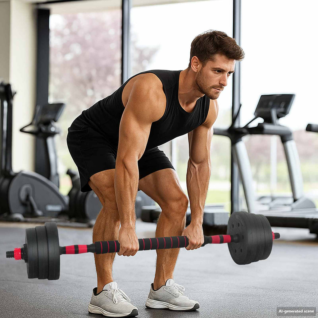 Set Manubri e Bilanciere 2-in-1 20 kg Nero e Rosso