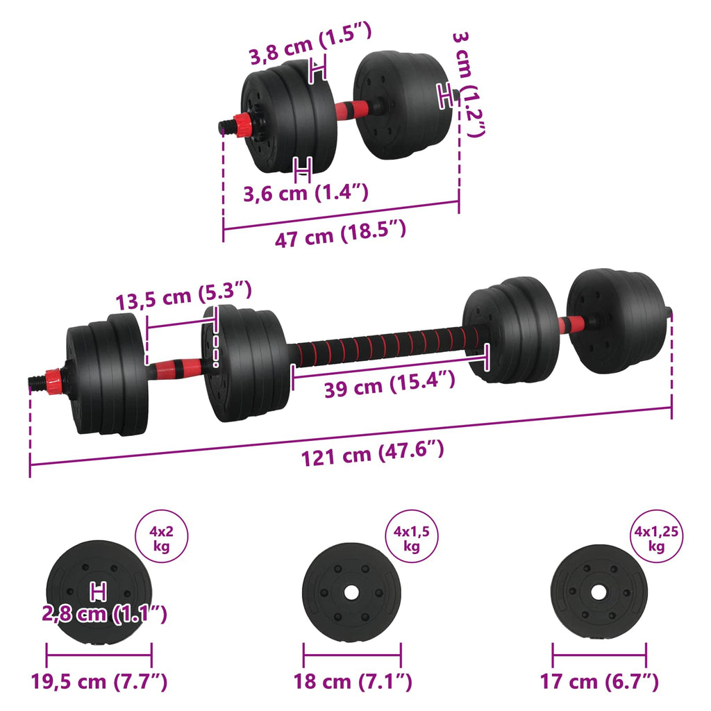 Set Manubri e Bilanciere 2-in-1 20 kg Nero e Rosso