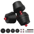Set Manubri e Bilanciere 2-in-1 30 kg Nero e Rosso