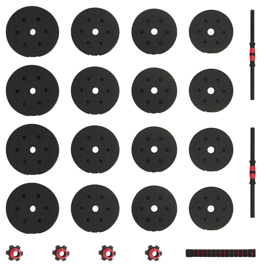 Set Manubri e Bilanciere 2-in-1 30 kg Nero e Rosso