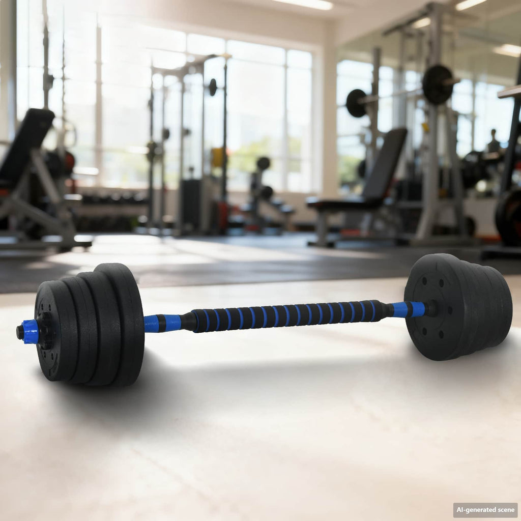 Set Manubri e Bilanciere 2-in-1 30 kg Nero e Blu