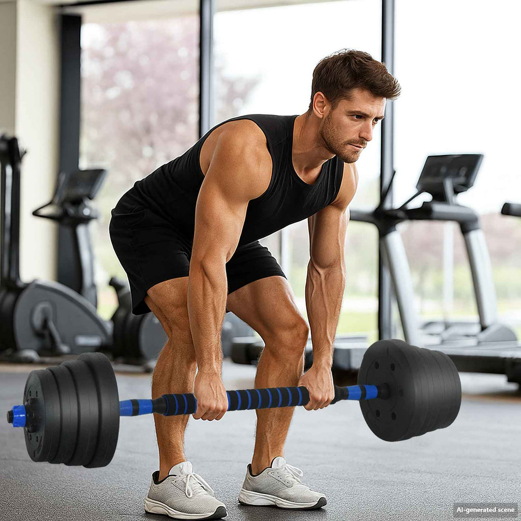 Set Manubri e Bilanciere 2-in-1 30 kg Nero e Blu