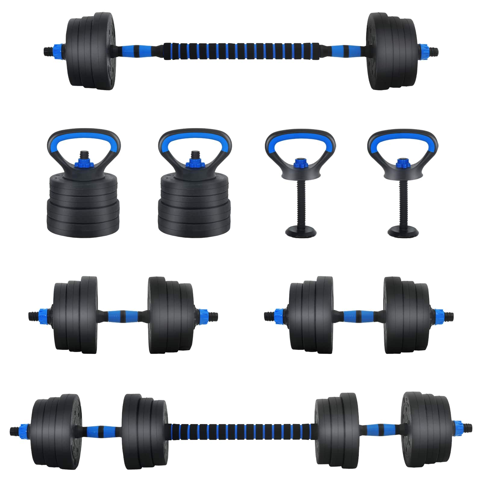 Set di manubri, bilanciere e kettlebell 4-in-1 20 kg Nero e Blu